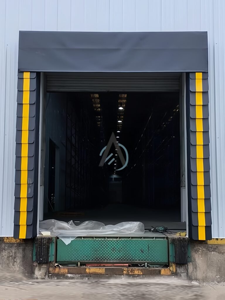 Sponge Dock Shelter providing compression seal for refrigerated trucks