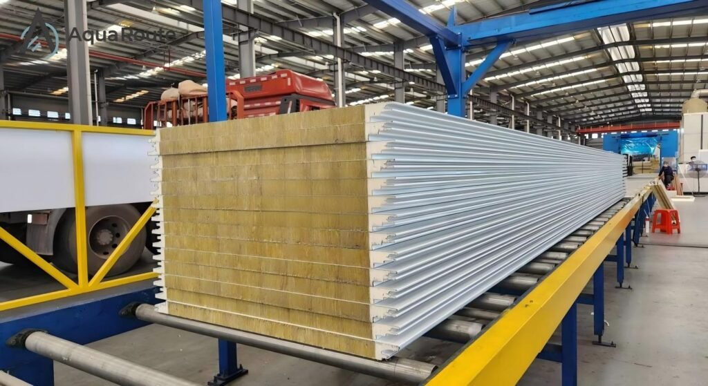 Three sandwich panel core materials EPS PIR Rockwool cross section comparison for Southeast Asia industrial construction