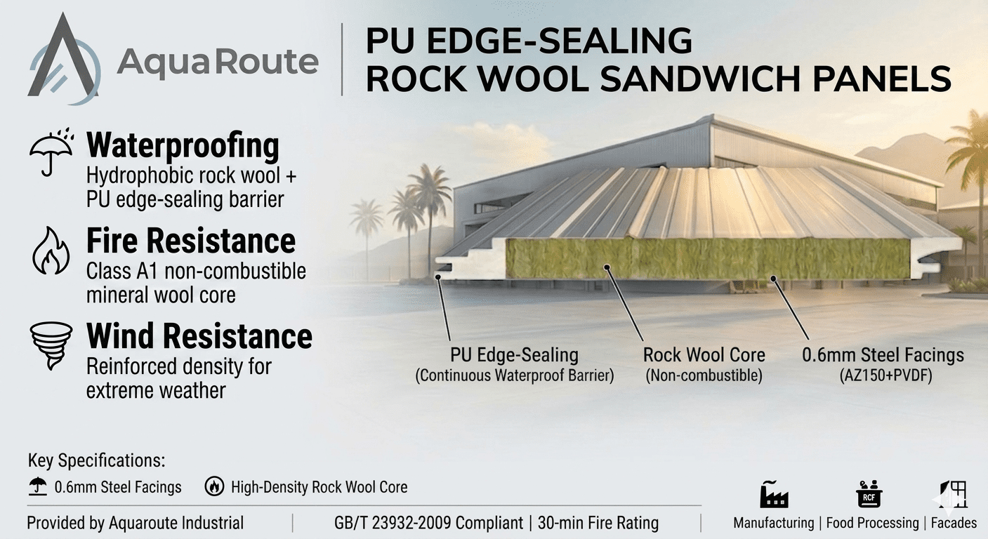 PU Edge-Sealed Rock Wool Sandwich Panels Installation - Premium Fire-Rated Envelope System in Philippines