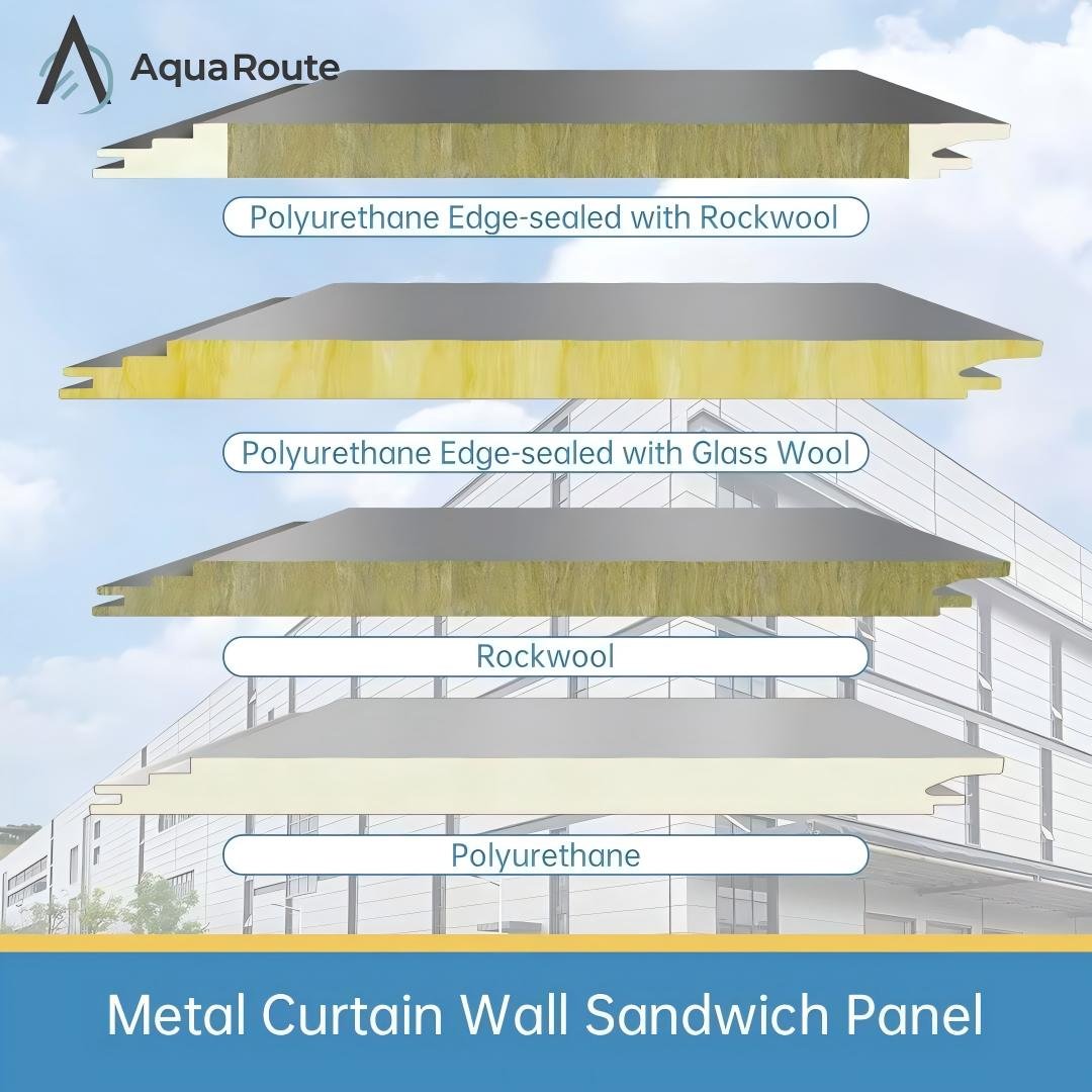 Cross-section of PU edge-sealed rockwool sandwich panel showing the moisture-proof barrier for high humidity tropical climates