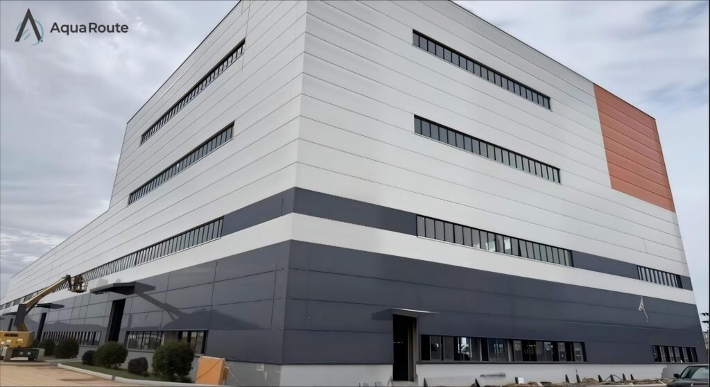 Modern facility utilizing fire rated sandwich panel industrial construction for exterior walls